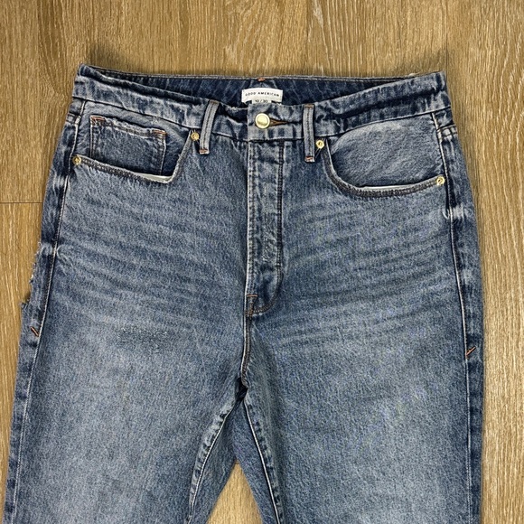 Good American Good Boy Boyfriend Ripped Straight Leg Slit Hem High Rise Jeans 10 - Picture 10 of 13